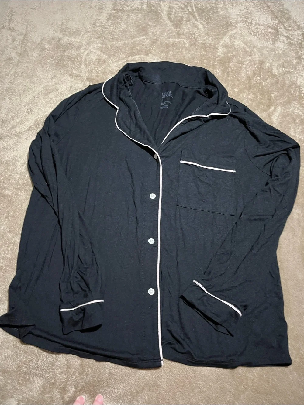 Women’s Black Button-Up Pajama Shirt with Contrast Piping-Large